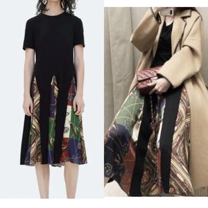 Zara Womens Black Short Sleeve T Shirt Scarf Midi Dress Size M Boho Stylish